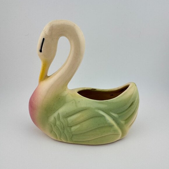 Vintage Swan Planter Vase | Pastel Ceramic | Quiet Luxury Cottagecore Decor - Picture 3 of 7